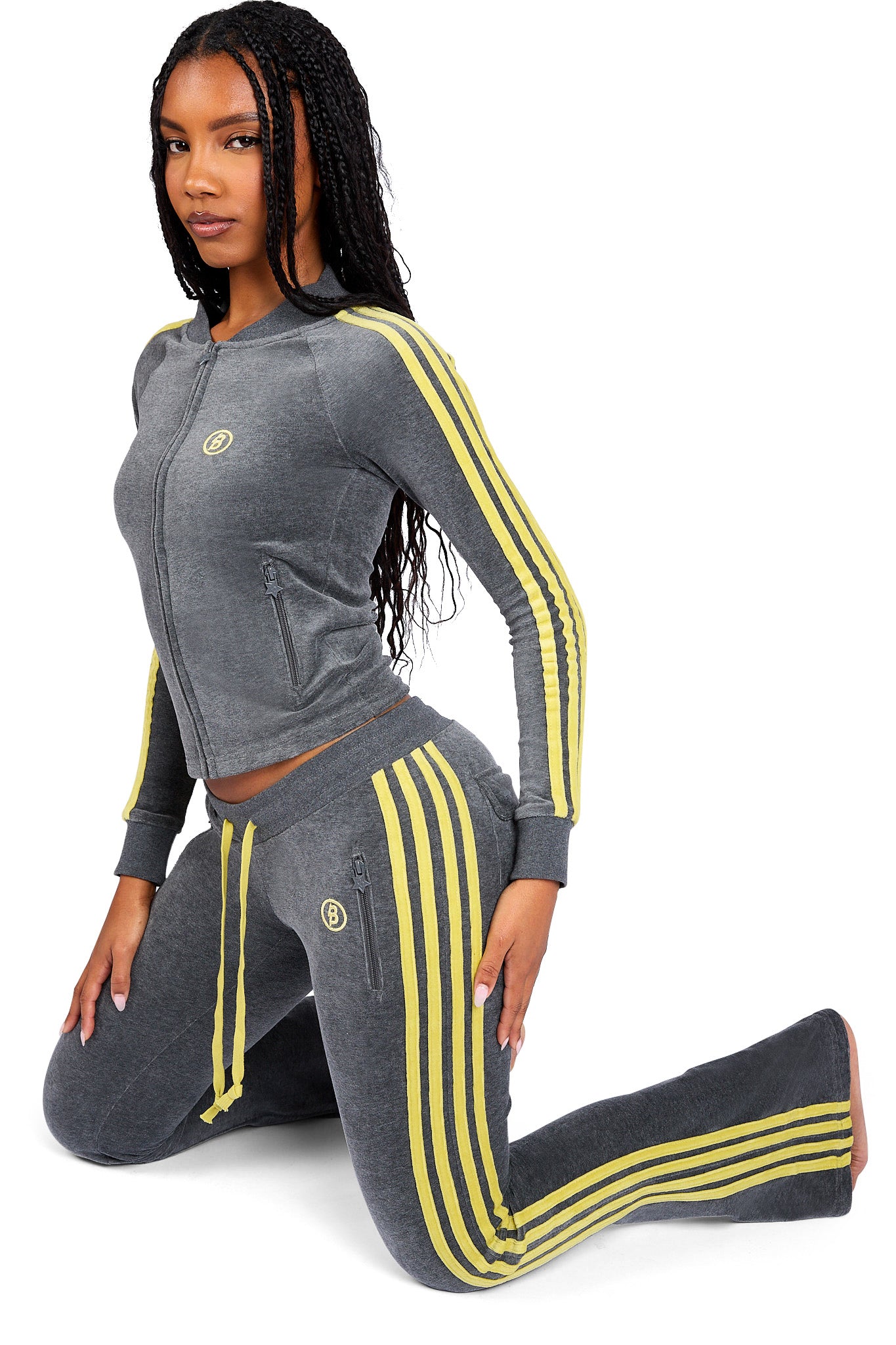 BODY VELOUR TRACK JACKET (CHARCOAL/LIME YELLOW)
