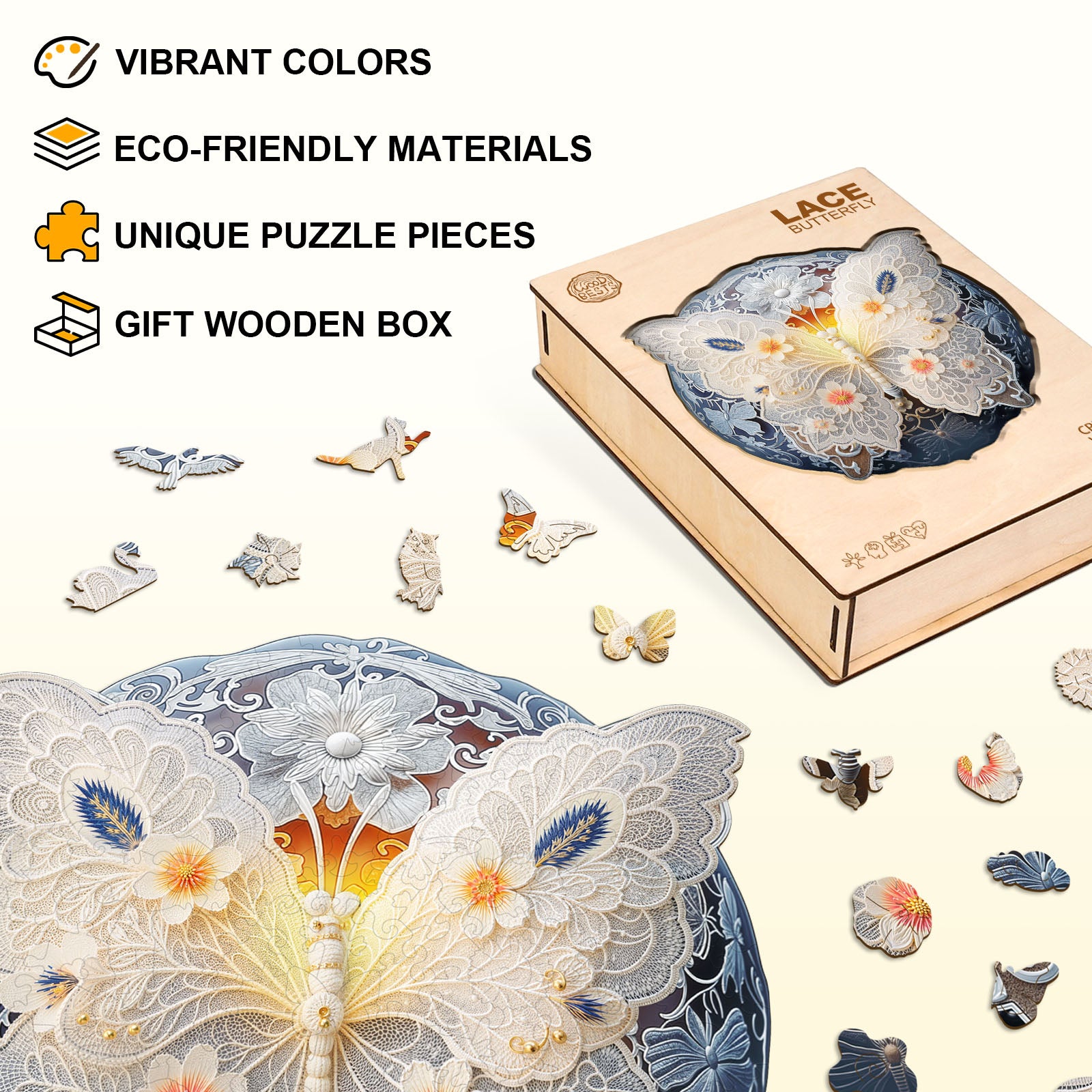 Lace Butterfly Wooden Jigsaw Puzzle