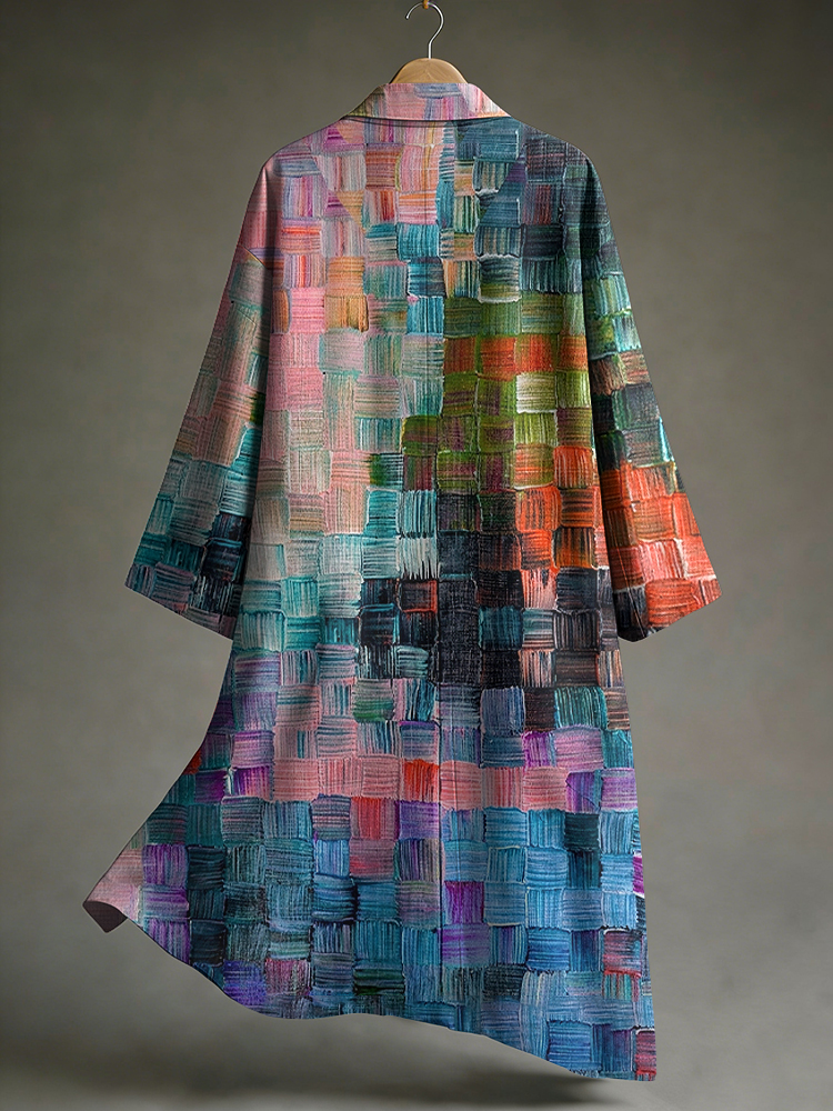 Men's Vintage Japanese Art Gradient Print  Linen Long Kimono