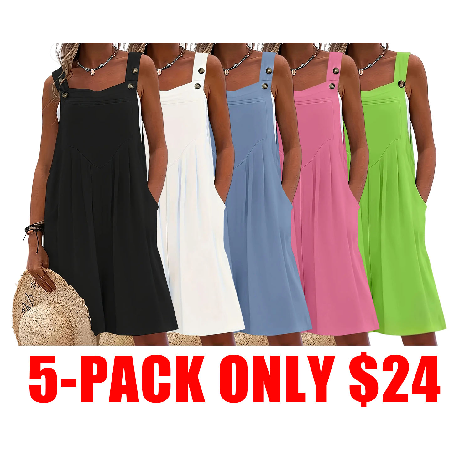 Women's Plus Size Casual Fashion Wide Leg Shorts, Loose Fit Belted Overall Pants with Button Pockets, 10 Colors Available