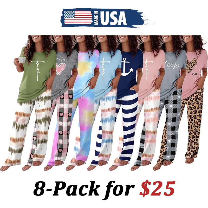 🔥Hot Sale🔥 Women's Pajama Set - Short Sleeve Comfortable Homewear (8 sets/4 sets)