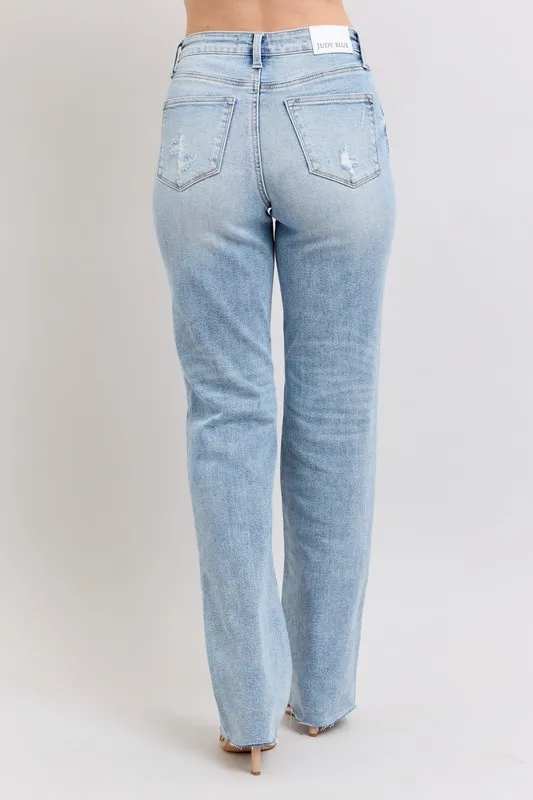 Blue Full Size Midi Rise Light Wash Dad Jeans Plus Size