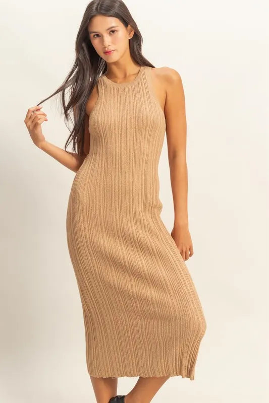 Round Neck Bodycon Ribbed Knit Dress