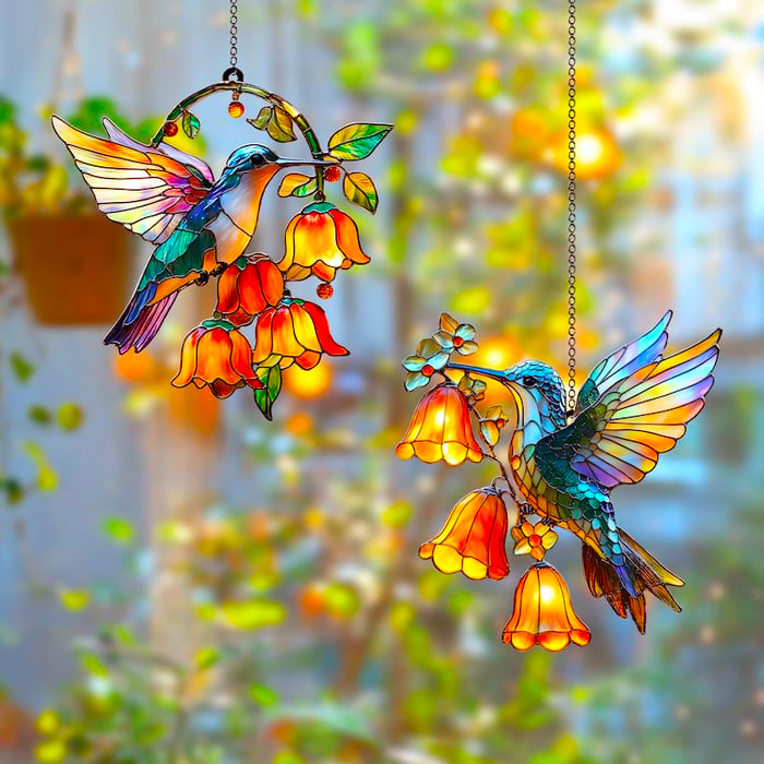 Hummingbird and Bellflower Light Catcher - Gifts for Hummingbird Lovers