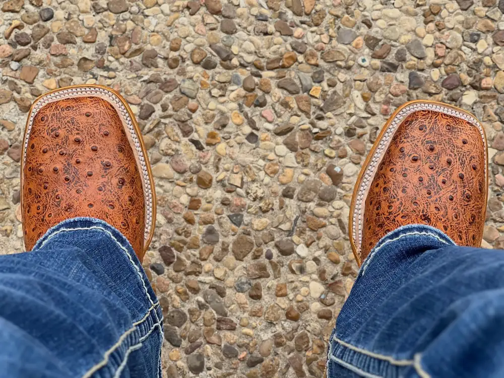 Men’s Rustic Cognac Leather Boots With White/Rooster Shaft