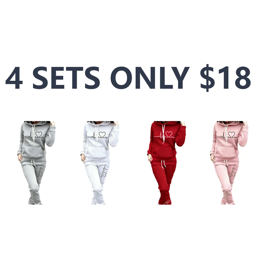 Women's Heart Print Raglan Sets