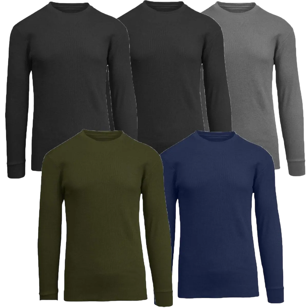 5-Pack Waffle Knit Thermal Shirts – Long Sleeve Crew Neck & Henley Set