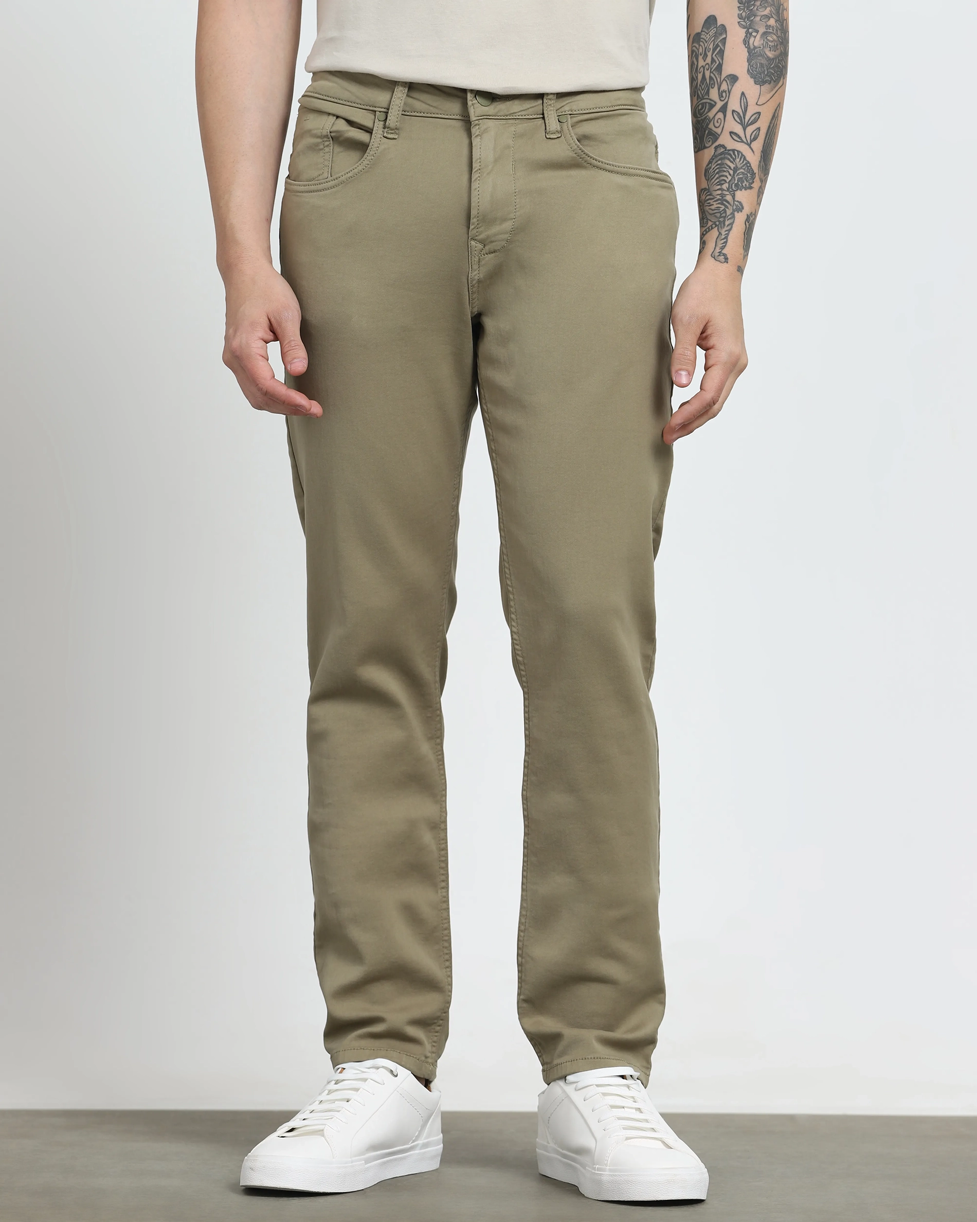 Classic Versatile And Comfortable Straight Light Olive Jeans