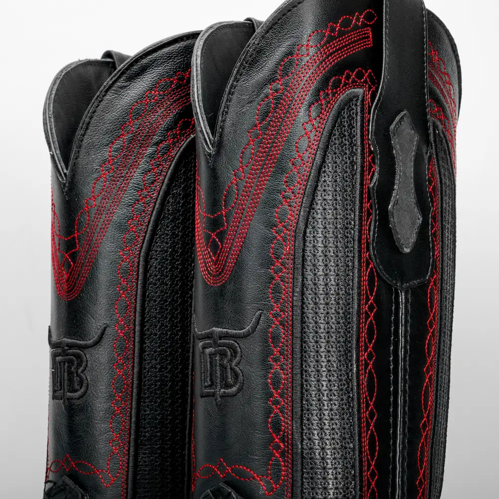 Black Basketweave Leather Boots - Square Toe