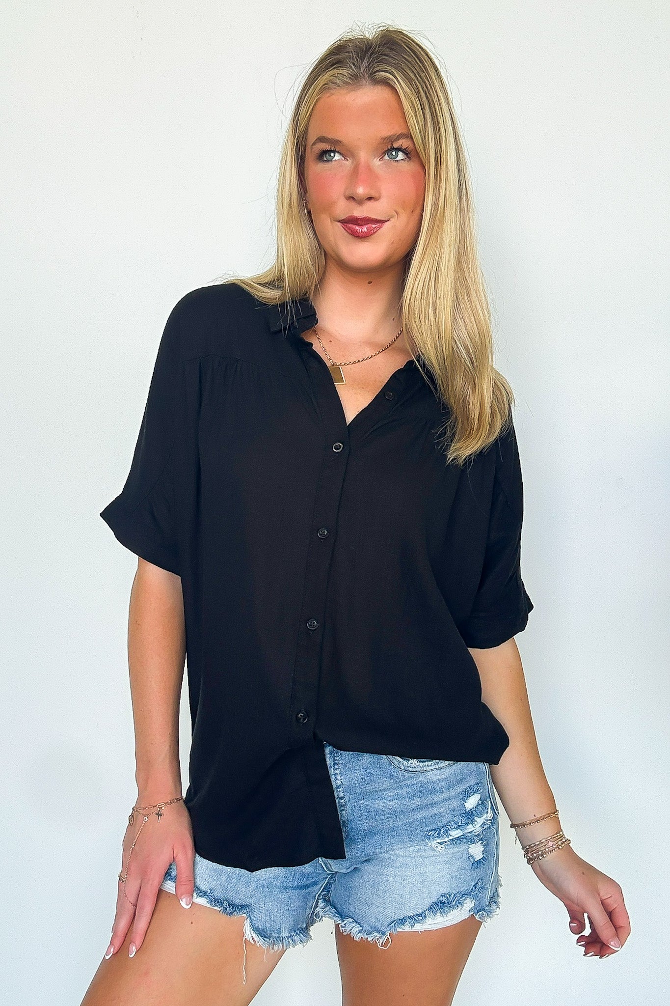 Button Up Collared Dolman Shirt
