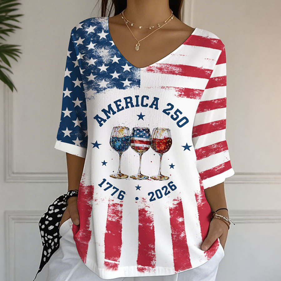 Women's Independence Day 250th Anniversary Printed Short Sleeves