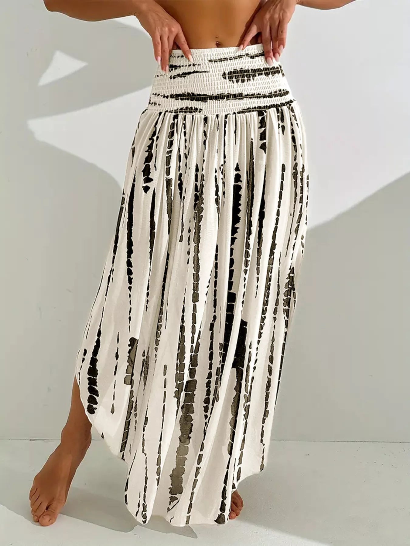 Smocked Asymmetrical Hem Skirt