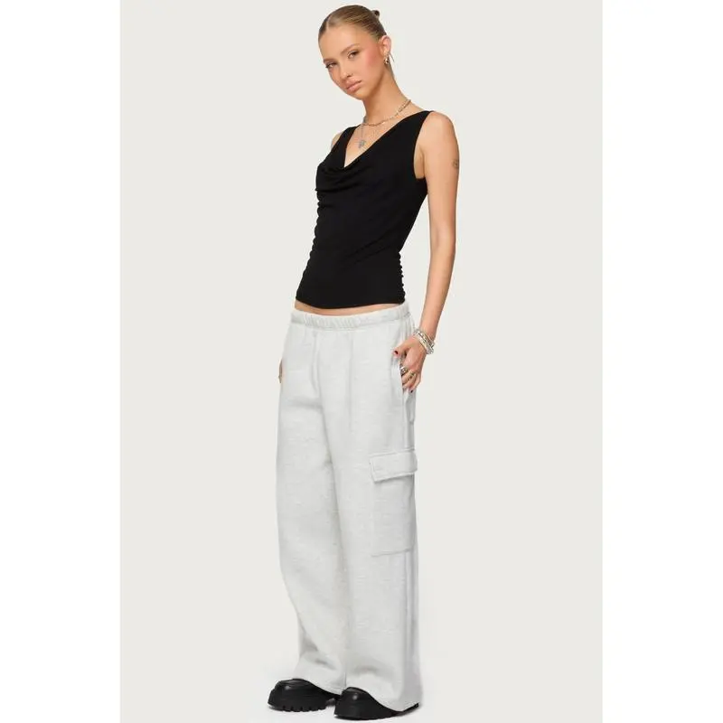 Petite Wide Leg Cargo Sweatpants