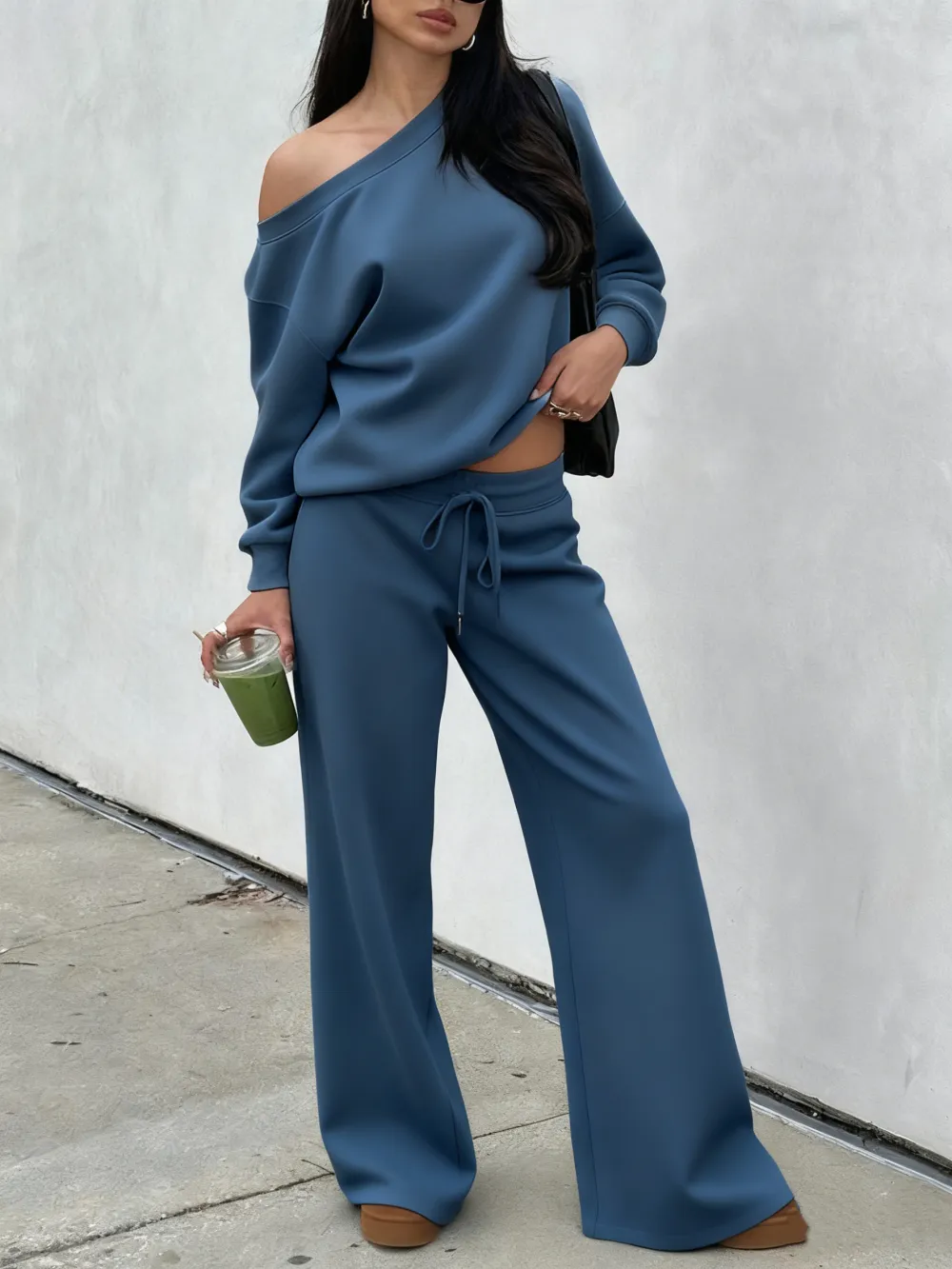 Women Off the Shoulder Long Sleeve Jumper & Pants 2 Piece Set