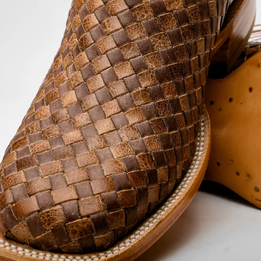 Tan Basketweave Boots -Square Toe