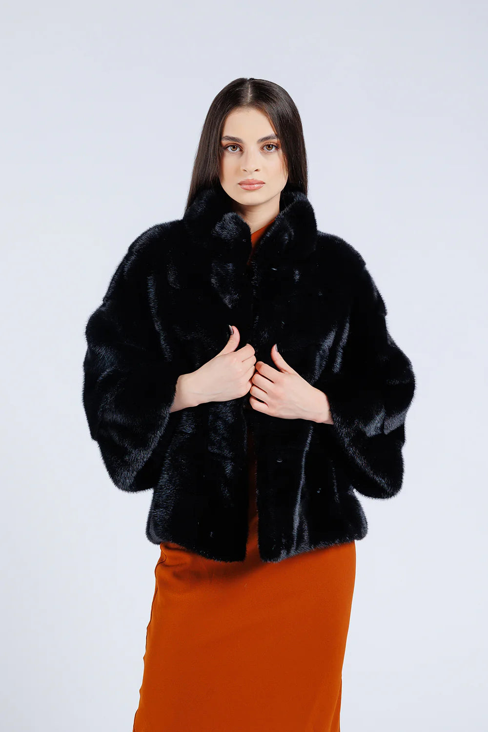 Haină din Blană Naturală de Vizon, Mânecă Clopot, Oversized, Femei, Diamond 228