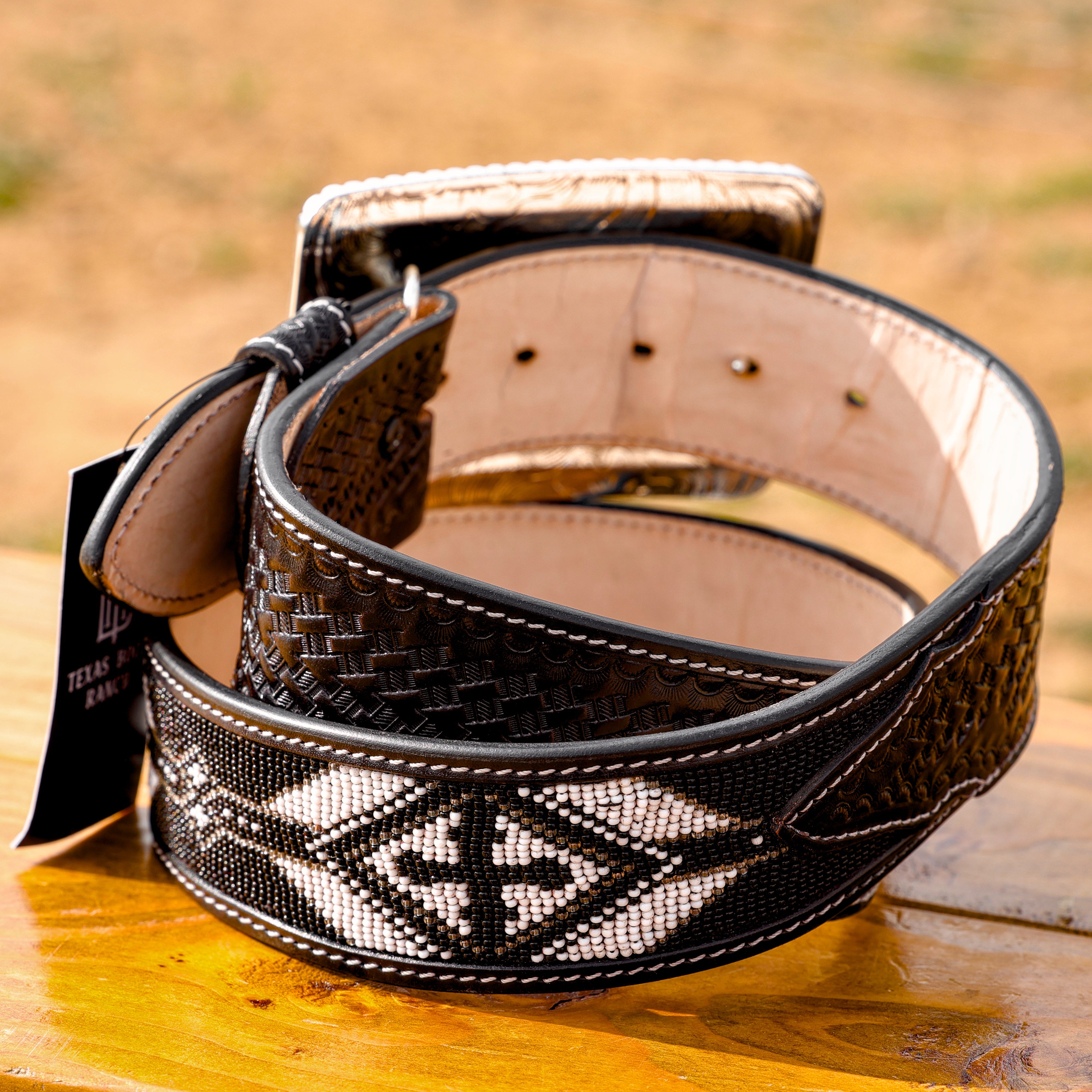 2 Inch Hand-Tooled Artesanal Beaded Leather Belt