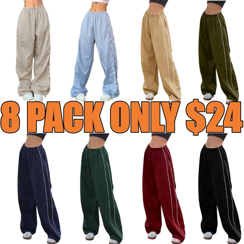 Women's Parachute Wideleg Baggy Pants Elastic Waist Casual Track Trousers