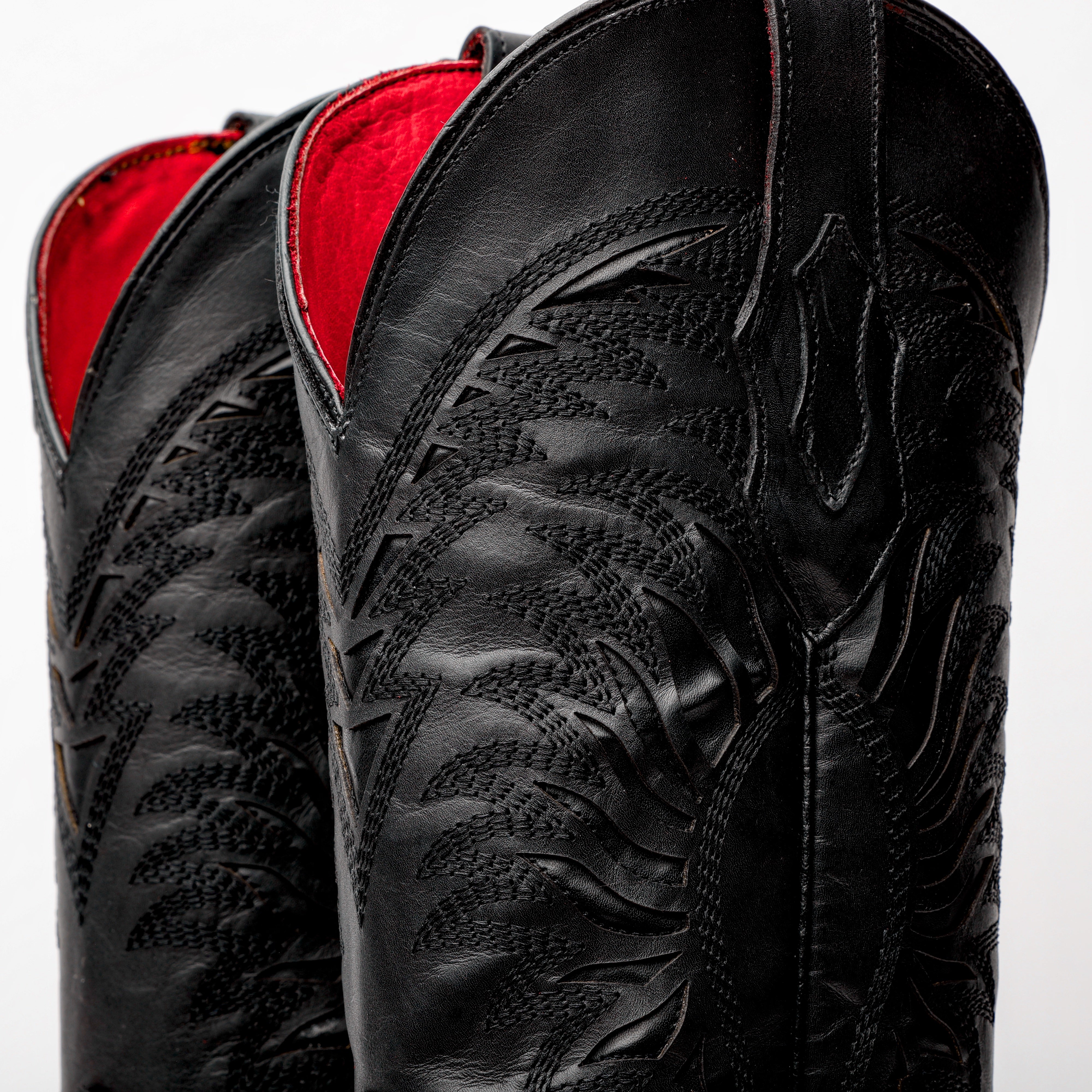 Black Basketweave Leather Boots - Square Toe