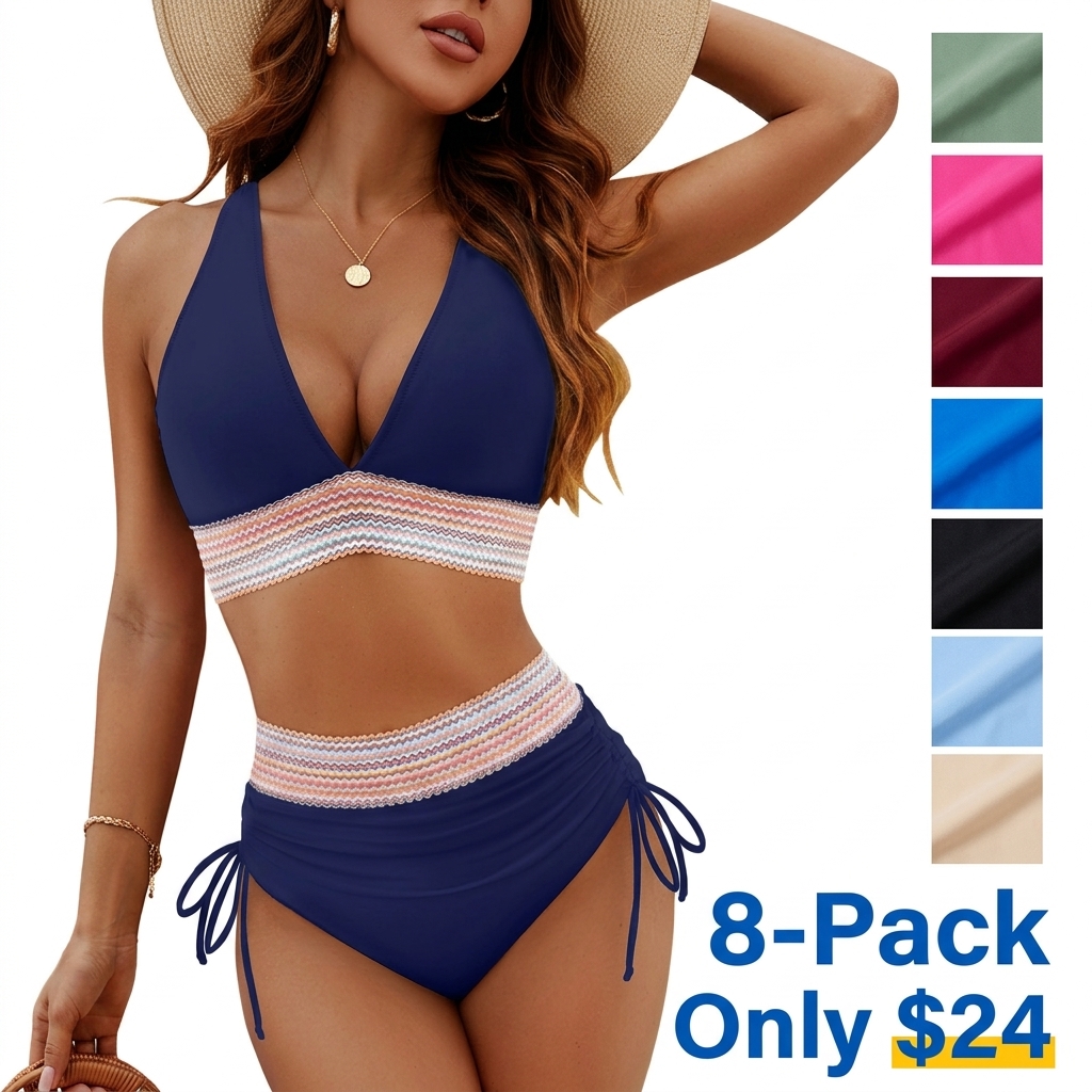 Women's High-Waisted Color Block Bikini Set