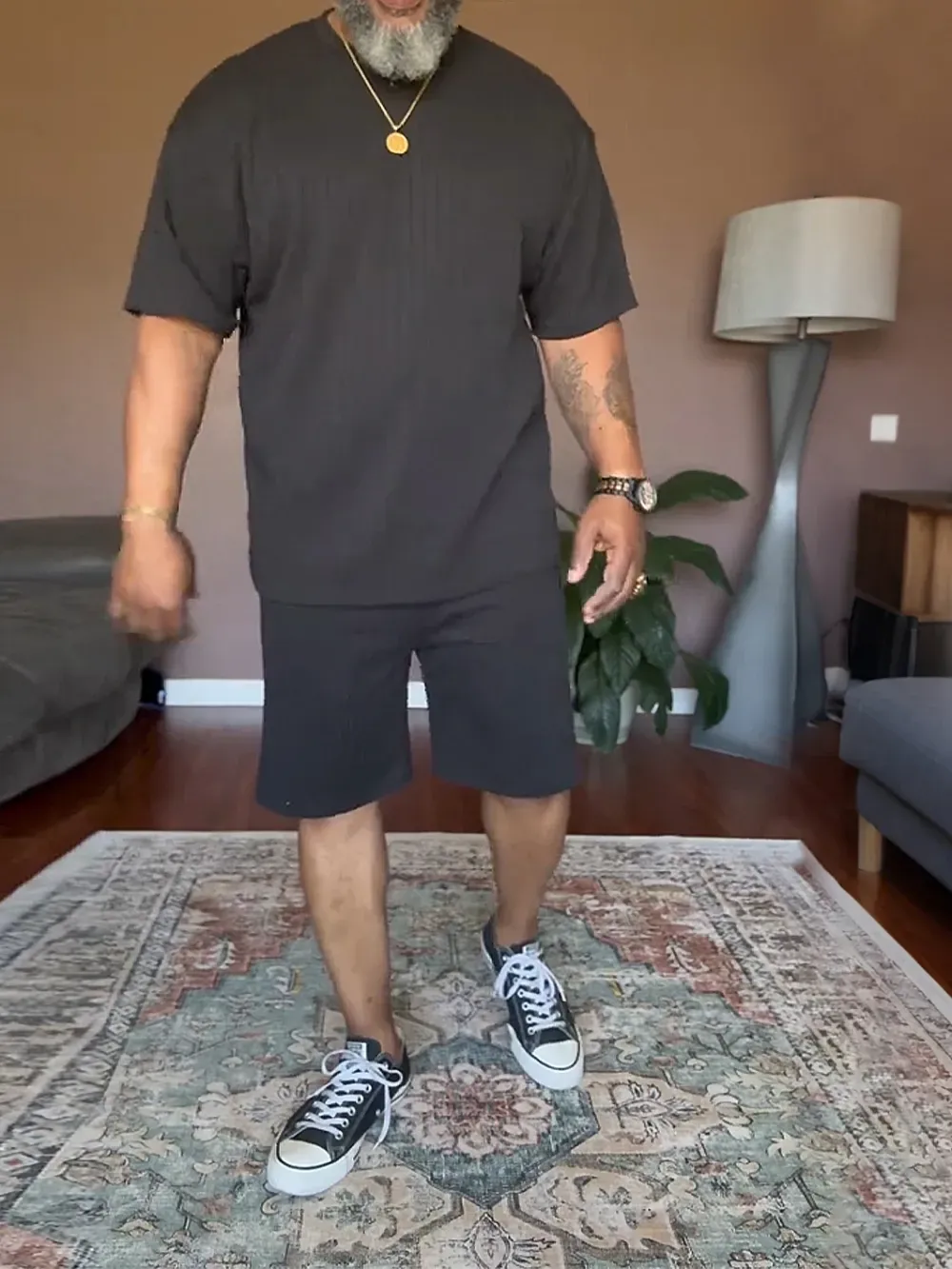 Men'S Solid Color Textured T-Shirt & Pants Set