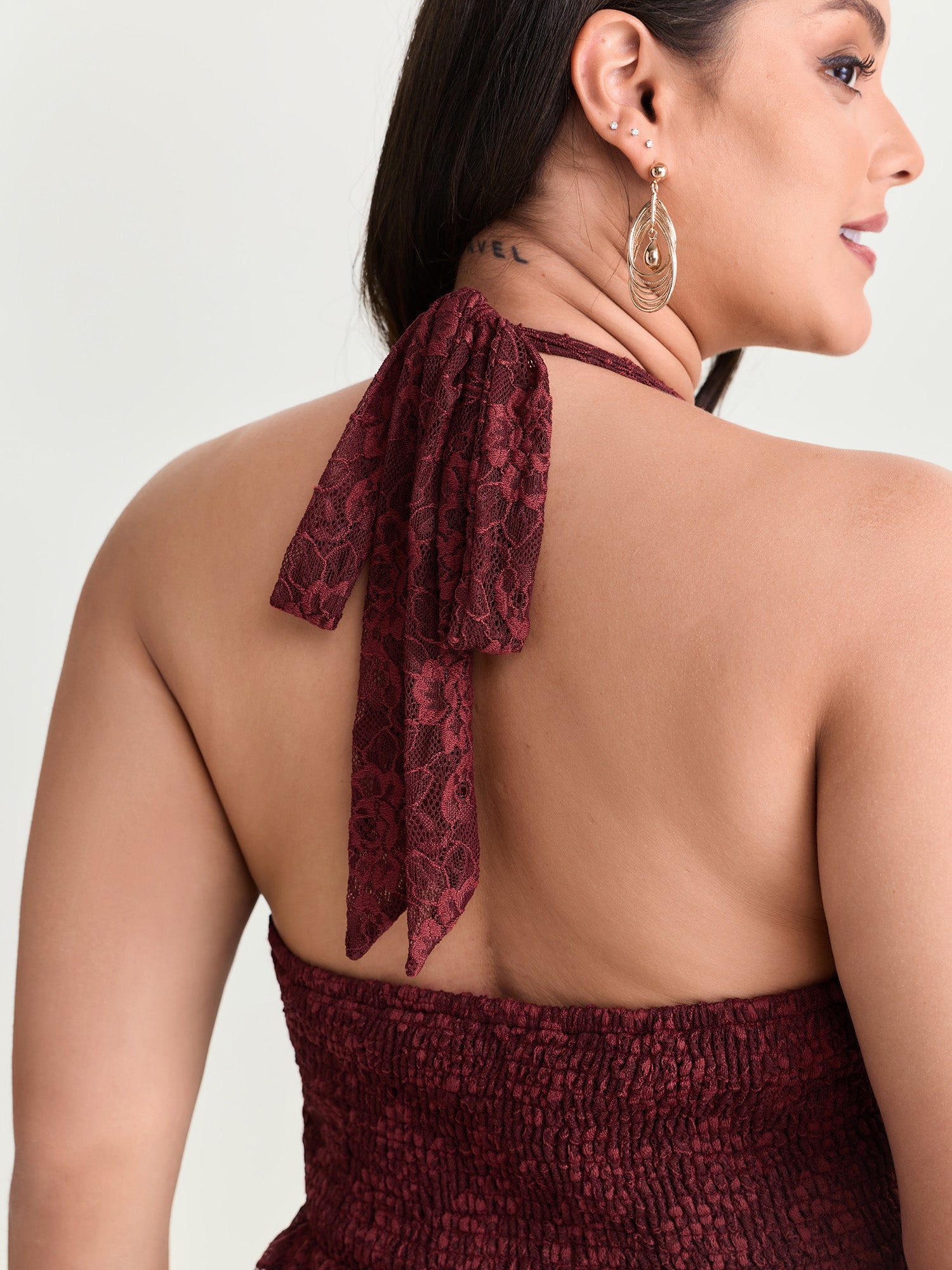 Floral Lace Ruffled Wrap Hem Midi Dress