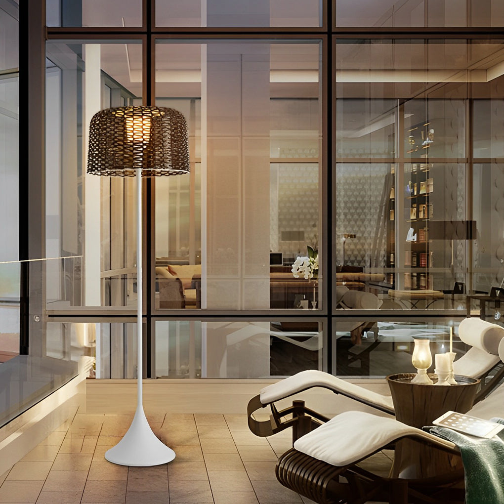 Rattan Metal Waterproof LED Solar Powered Modern Outdoor Floor Lamp