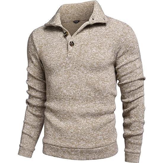 Men's Quarter Button Henley Sweater Casual Knitted Sweatshirt Mock Neck Thermal Fleece Pullover Sweater with Pocket