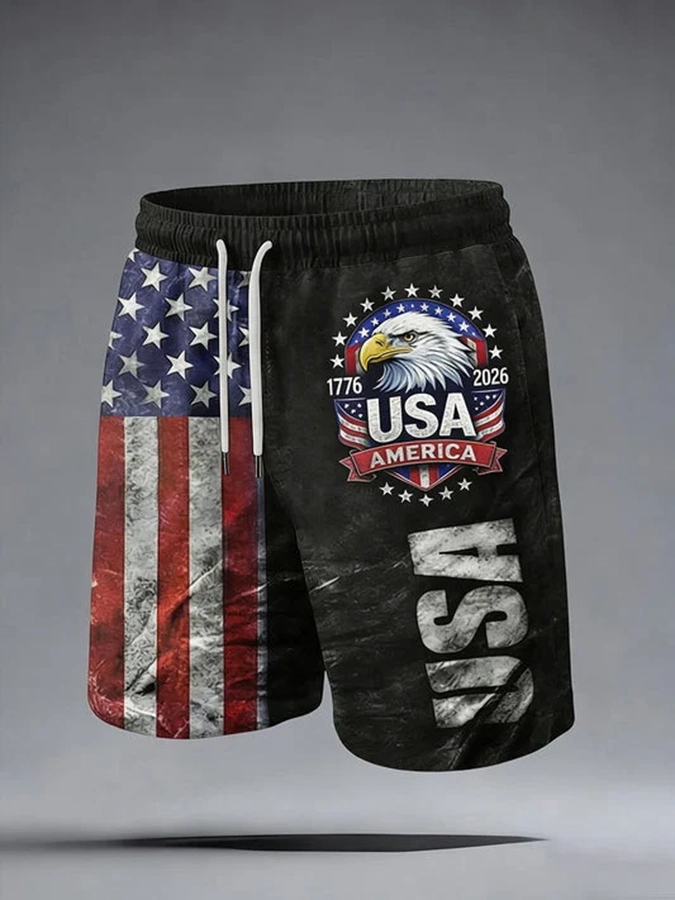 Neutral Casual American Founding Celebration Flag Personalized Printed Shorts