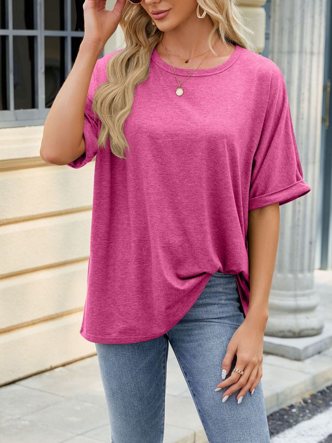 Casual Loose Fit Rolled Sleeve T-Shirt