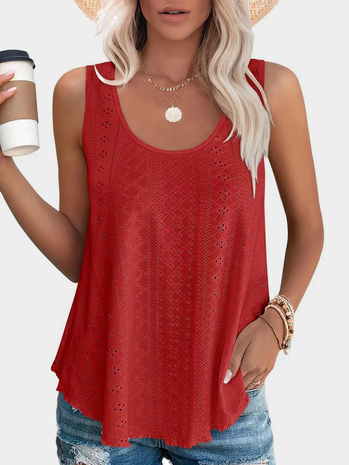 Eyelet Round Neck Tank (multiple color options)