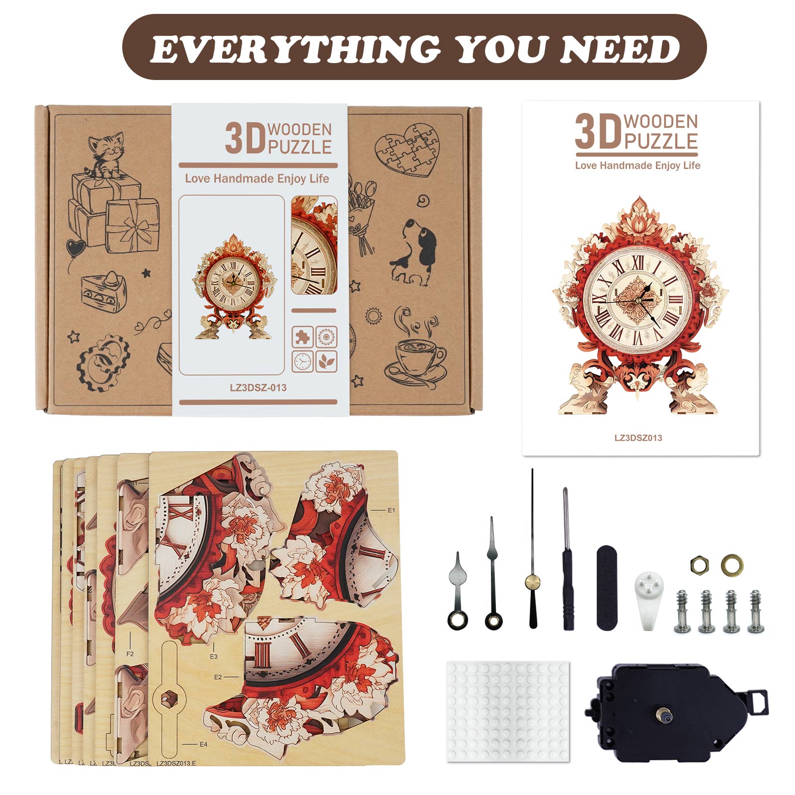 Fire Flame Flower– DIY Wooden Clock, 3D Puzzle Craft Kit