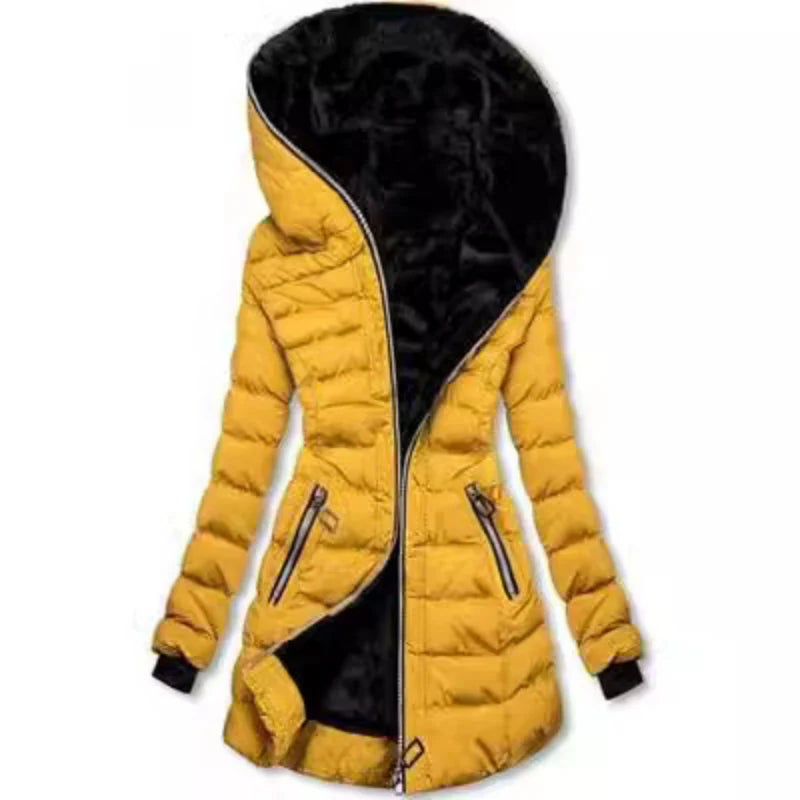 Women's hooded coat with plush lining