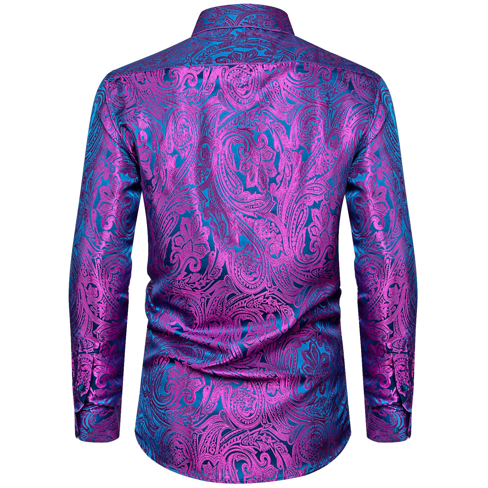 Men's Paisley Dress Shirt Long Sleeve Wrinkle Free Button Down Cowboy Shirts - Hot Pink&teal&paisley