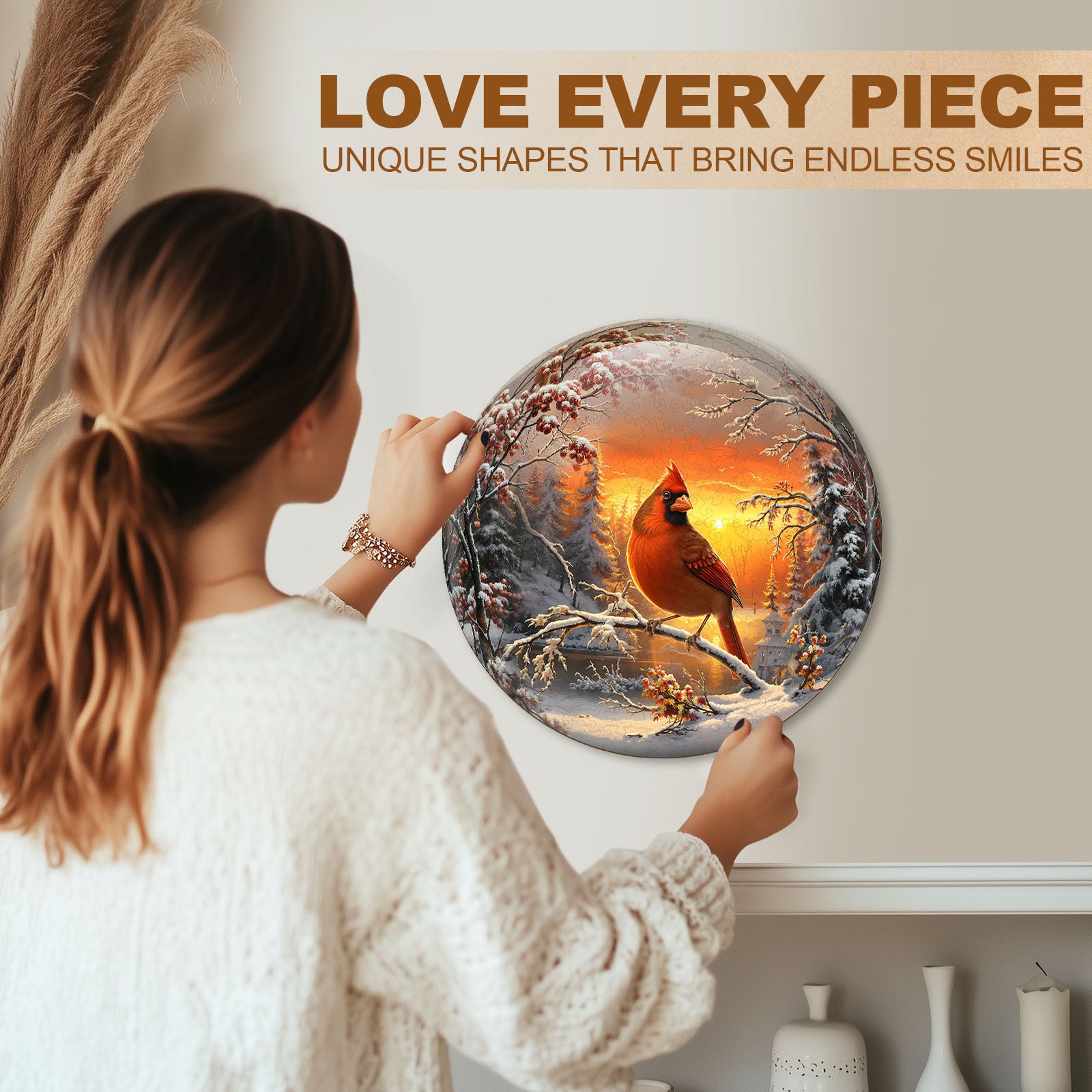 Snow Cardinal Wooden Jigsaw Puzzle