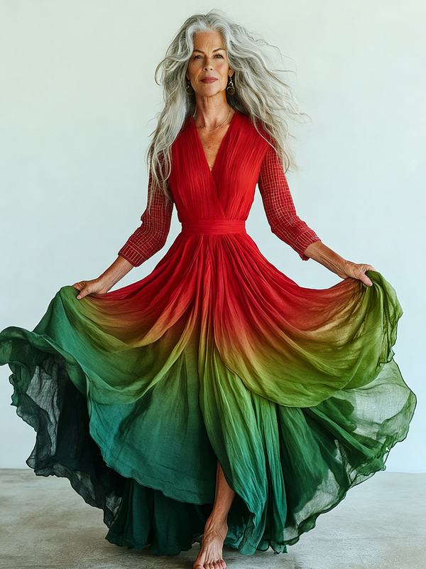 Embroidered Retro Loose Embroidered Printed Contrast Color Dress8260