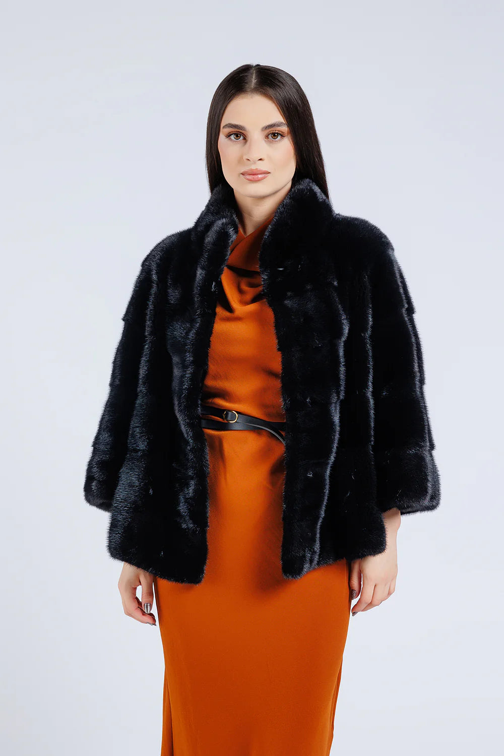 Haină din Blană Naturală de Vizon, Mânecă Clopot, Oversized, Femei, Diamond 228