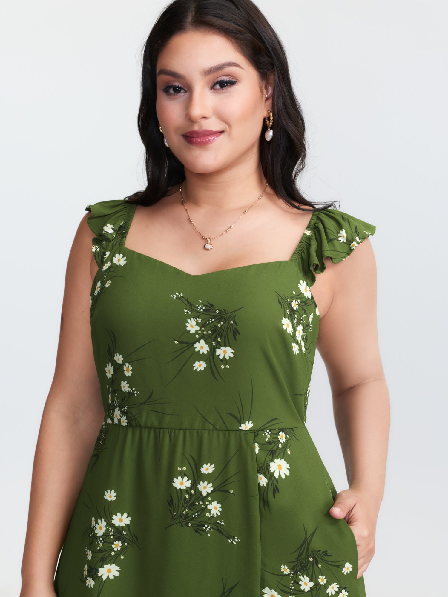 Floral Print Shirred Back Midi Dress