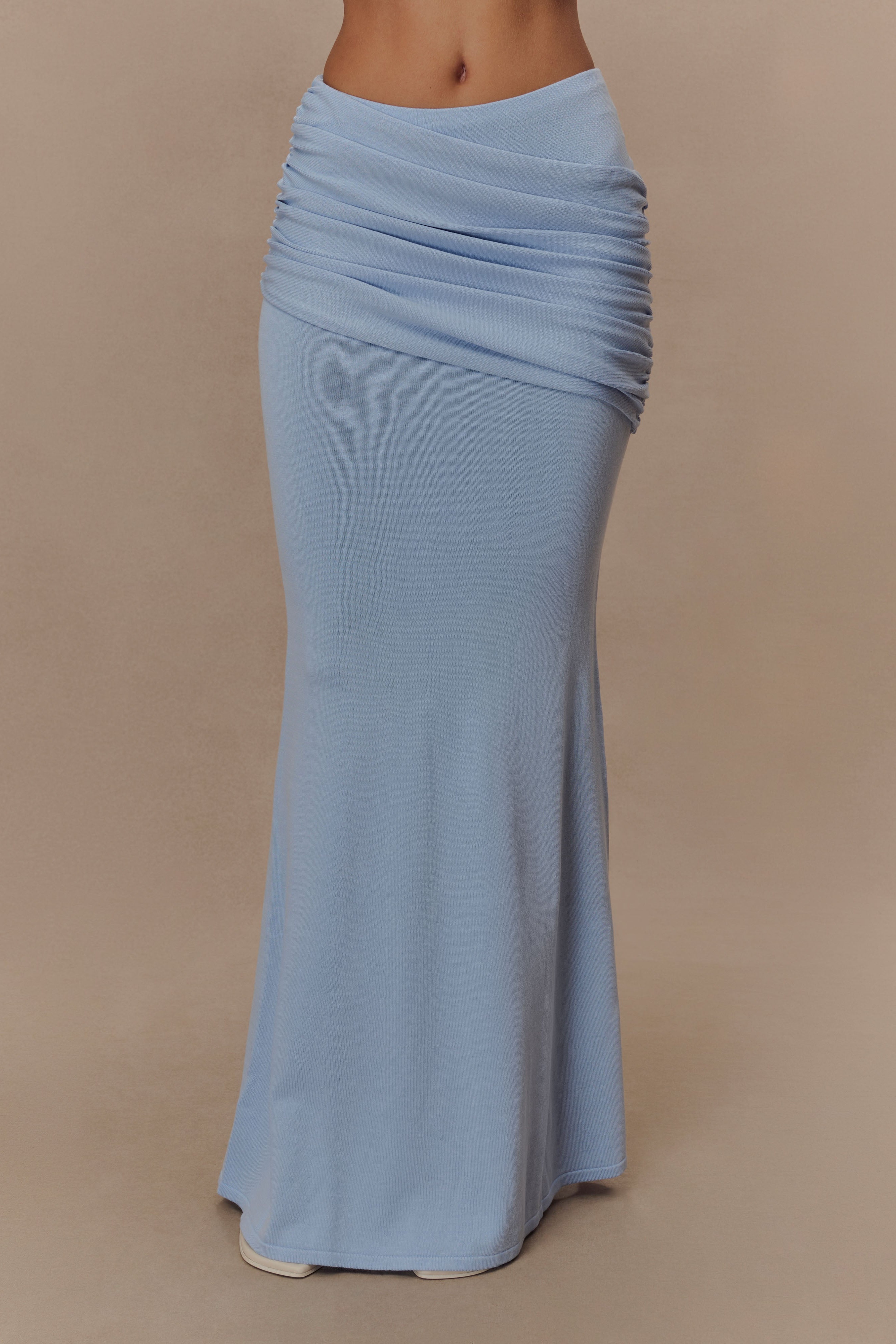 Blue Gathered Knit Maxi Skirt