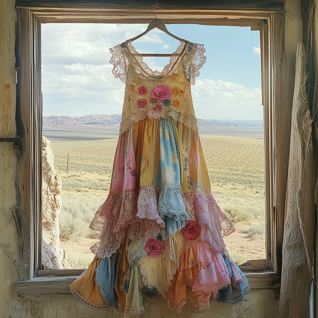 Windowsill Summer Romantic Lace Ruffle Dress 042c