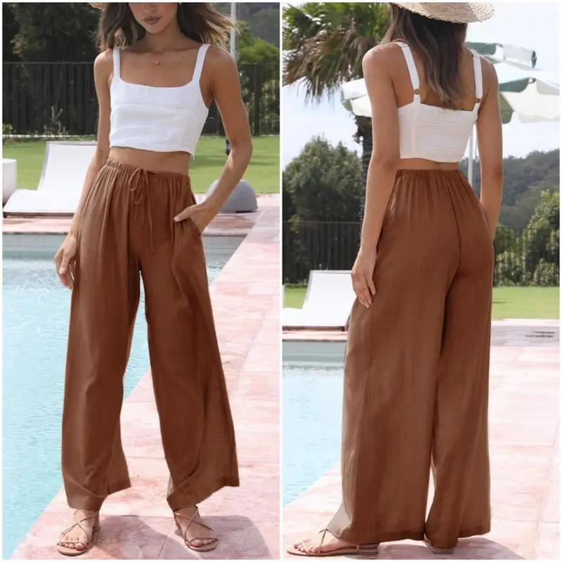 Women's Cotton Linen Summer Palazzo Pants