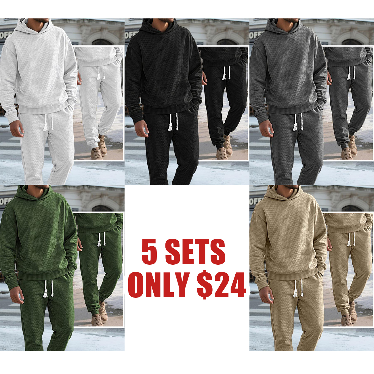 Men’s Solid Hooded Sweatshirt & Drawstring Pants Set