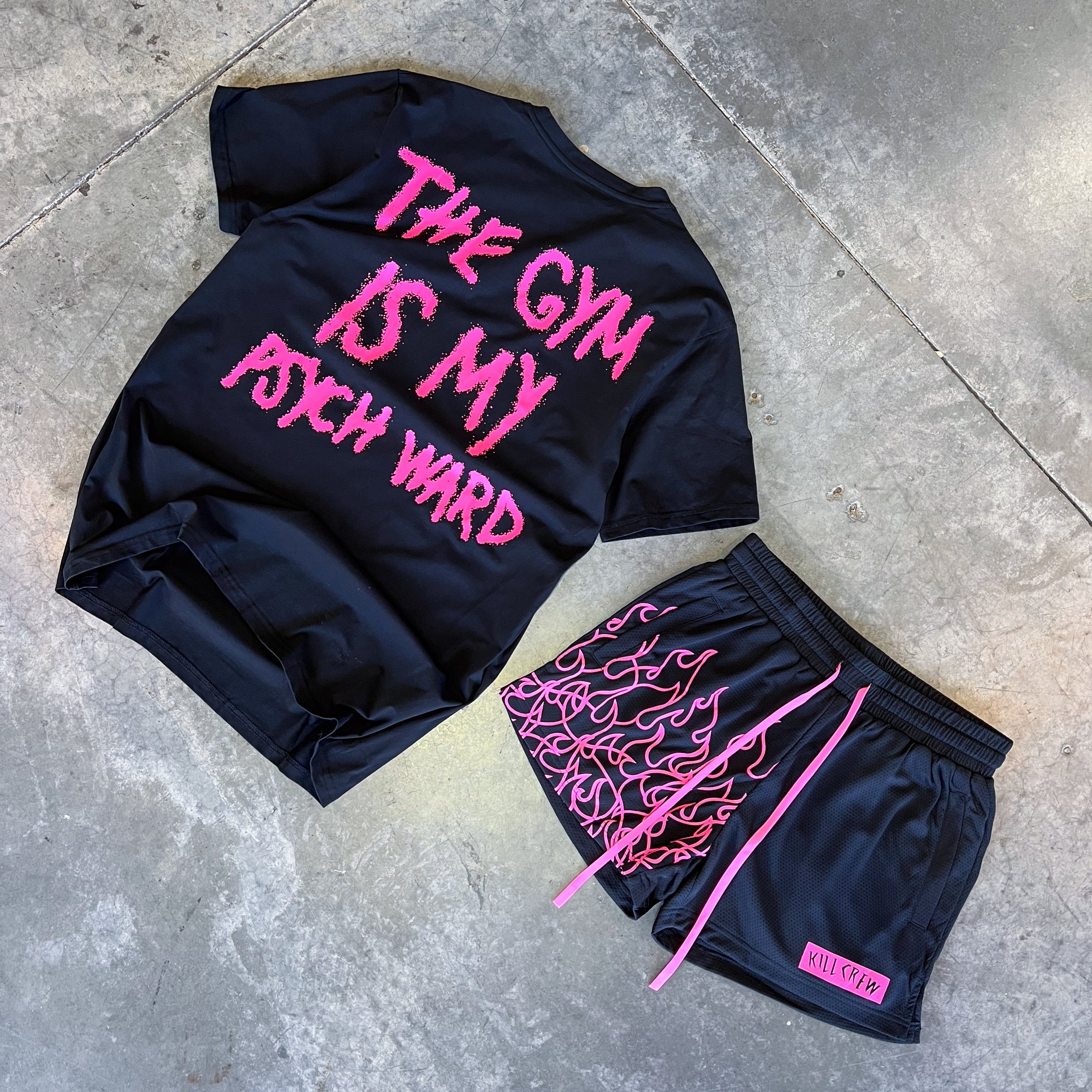 THE GYM IS MY PSYCH WARD T-SHIRT - PINK / BLACK