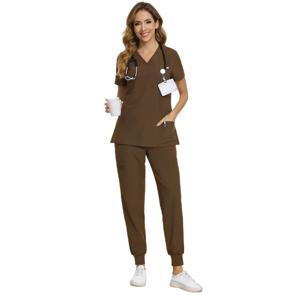 Set for Women - Stretch V-Neck Scrub Top & Jogger Pant with 8 Pockets