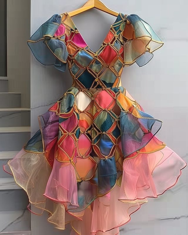 Summer vacation handmade gilded chiffon dress  b596