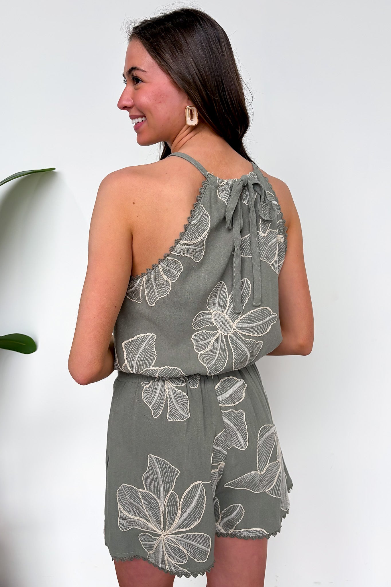 Floral Embroidered Halter Tie Top