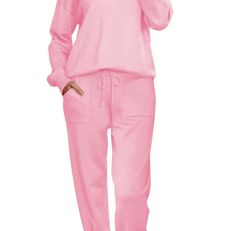 Women's Long Sleeve Knit Loungewear Set Jogger Pants Outfit
