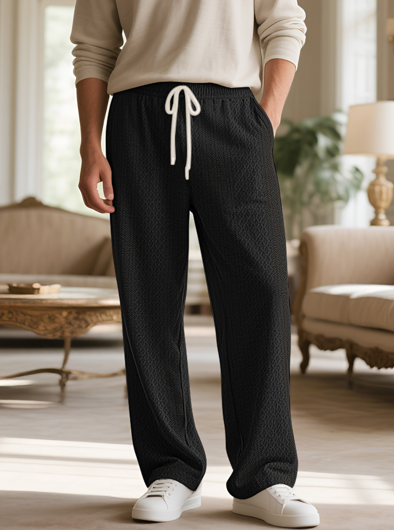 Men's Waffle Drawstring Sportswear Straight Pants