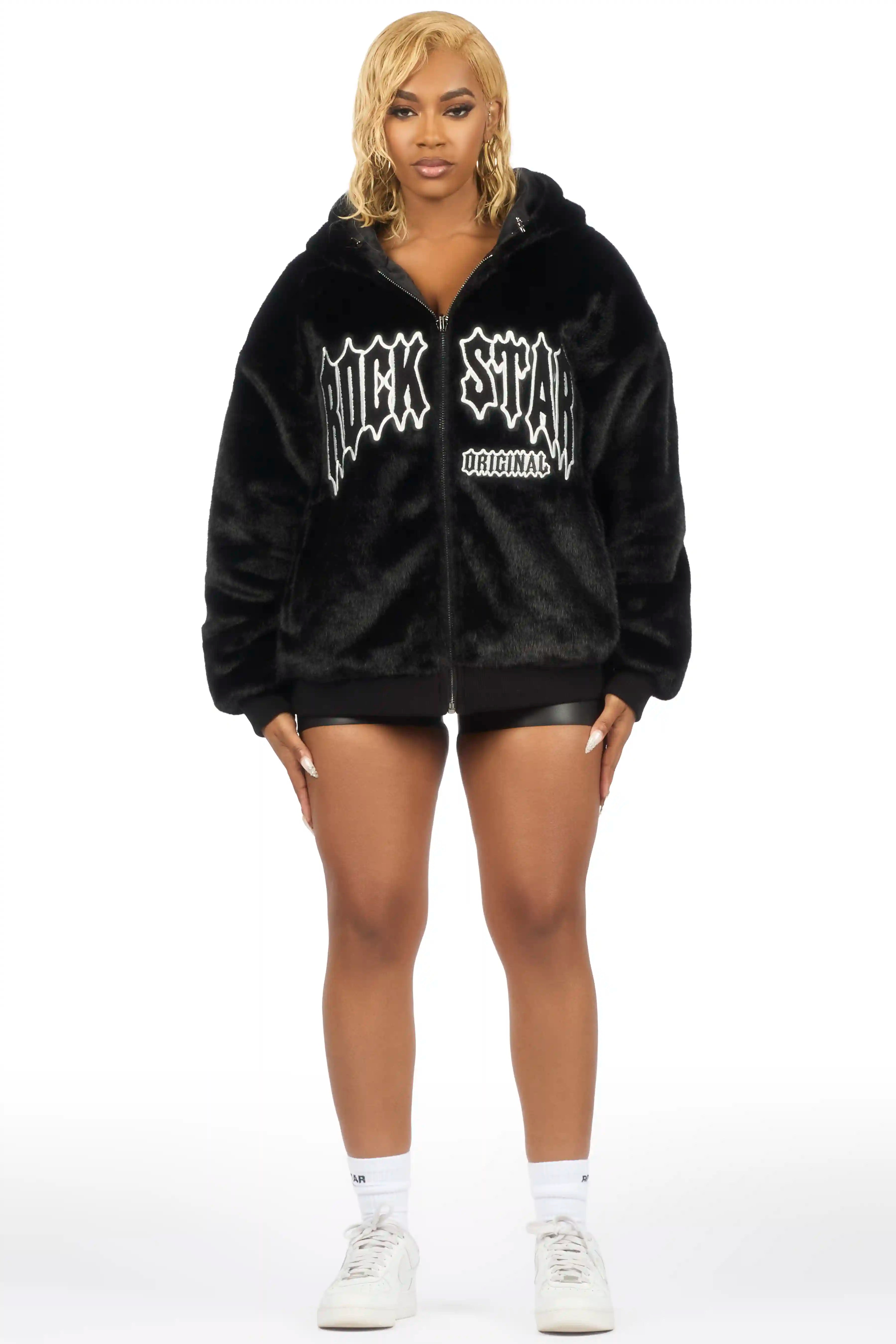 Jaleah Black Oversized Fur Jacket