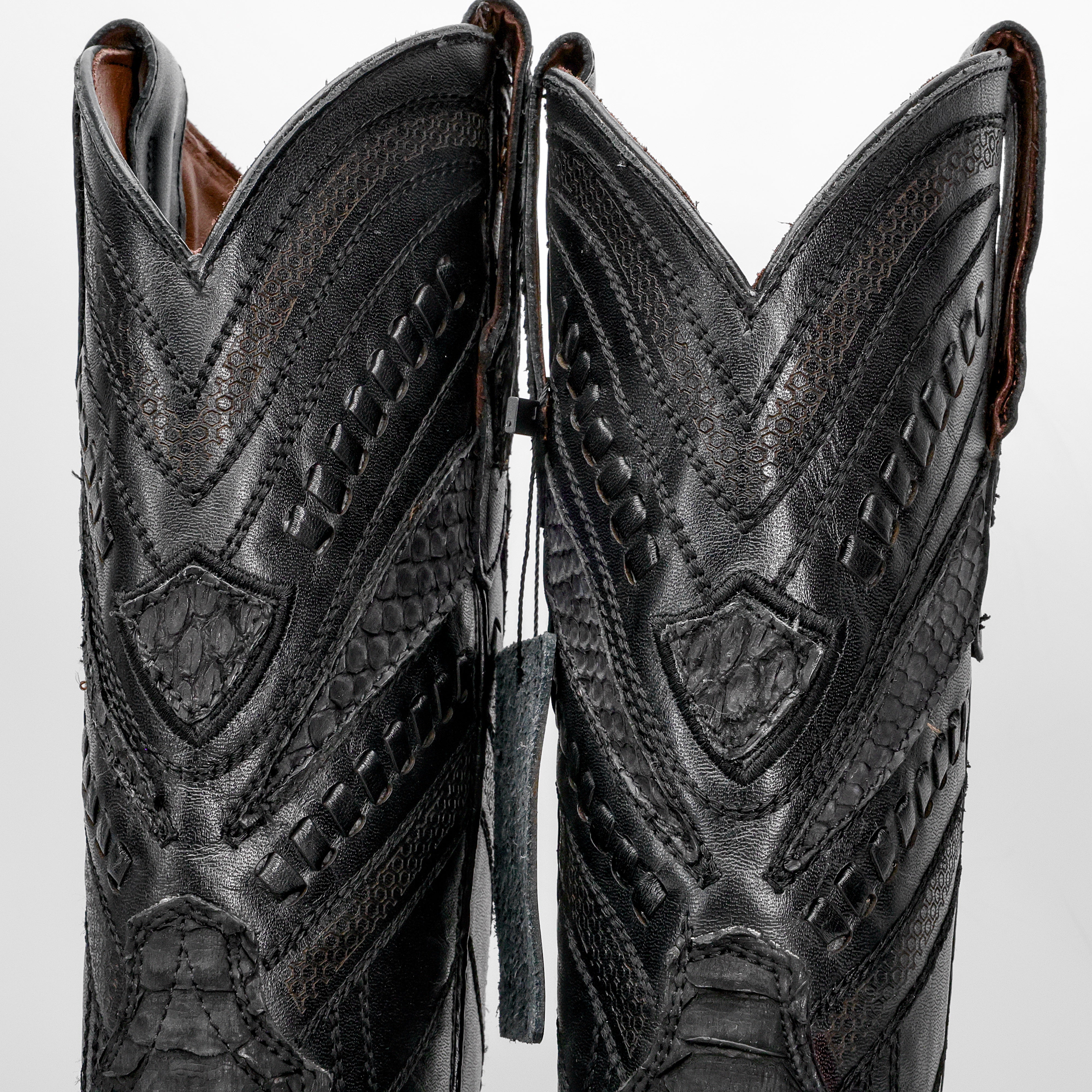 GENUINE Matte Black Python Boots - Square Toe